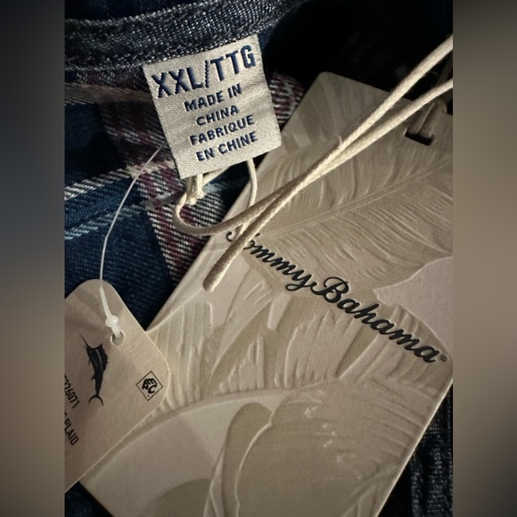 Tommy Bahama Soul Cal Surf Plaid Camp Shirt (Color: Bering Blue, Size XXL) - Picture 12 of 12